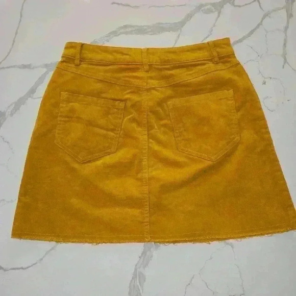 Forever 21 Corduroy Mini Skirt Distressed Hem Mustard Yellow A Line Size Small - Picture 2 of 8